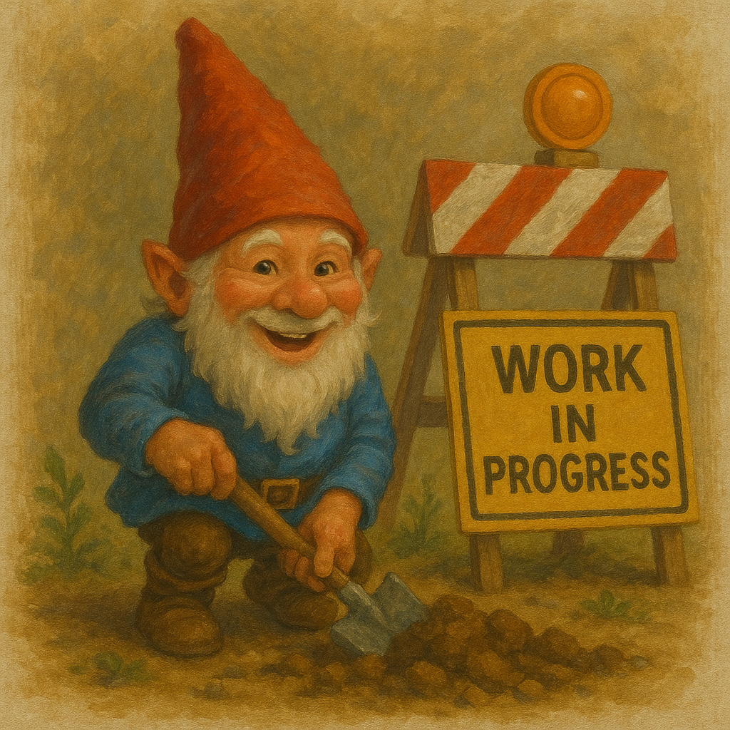Happy Gnome Working on a Roadblock